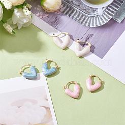 エナメルハートフープピアス  女性のためのゴールデンブラスジュエリー  ブルー  19.5x16x4mm  ピン：0.6x1mm&nbsp;JE1108C