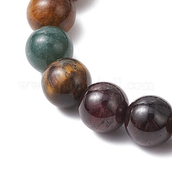 Natural Moss Agate & Lava Rock & Garnet & Tiger Eye & Non-Magnetic Synthetic Hematite Round Beads Stretch Bracelets for Men&nbsp;BJEW-JB11942