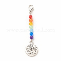 Chakra Theme Natural & Dyed Malaysia Jade Beaded Pendant Decorations&nbsp;HJEW-JM00641