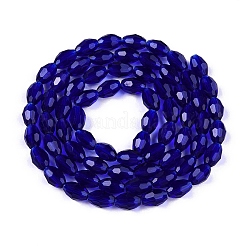 透明ガラスビーズ連売り  多面カット  オーバル  ダークブルー  8x5.5mm  穴：1mm  約68~70個/連  20.07~20.86インチ（51~53cm）&nbsp;EGLA-A037-T6x8mm-D12