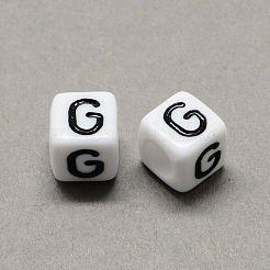 大穴アクリル文字ヨーロピアンビーズ  水平穴  ホワイト＆ブラック  文字付きのキューブ  文字.g  8x8x8mm  穴：4mm  約1144個/500g&nbsp;SACR-Q103-8mm-01G