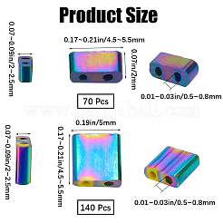 210個2スタイルガラスシードビーズ  2穴  長方形  虹メッキ  4.5~5.5x2~5.5x2~2.5mm  穴：0.5~0.8mm&nbsp;SEED-CN0001-30