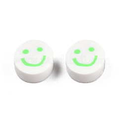 手作り樹脂粘土ビーズ  笑顔とフラットラウンド  ライムグリーン  9~10x4mm  穴：1.2~1.6mm&nbsp;CLAY-N011-64-04