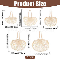 5個 5スタイル 中空織りポリエステルネットバッグ  防水ショッピングバッグ  ベージュ  435~780x90~120x5~8mm  1個/スタイル&nbsp;ABAG-CO0001-03