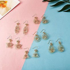 環境にやさしいハートアイアンペンダントがイヤリングをぶら下げます  304ステンレススチールピアスフック付き  合金リンクコネクター  丸カン  ライトゴールド  51mm  ピン：0.7mm&nbsp;EJEW-PH01401-06