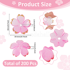 アクリルビーズキャップ200個  5花びら  花  赤ミディアム紫  18x19.5x5.5mm  穴：1.6mm&nbsp;OACR-FH0001-059