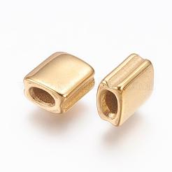 304ステンレススチールビーズ  イオンプレーティング（ip）  正方形  ゴールドカラー  8x7x4.5mm  穴：2x3.5mm&nbsp;STAS-E130-02G