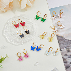 9ペア9色の蝶アクリルダングルフレンチフックピアス  女性用金合金イヤリング  ミックスカラー  25x14mm  1ペア/カラー&nbsp;EJEW-FI0001-97