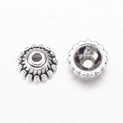 チベット風合金ビーズキャップ  鉛フリー＆カドミウムフリー  コーン  アンティークシルバー  直径約8mm  厚さ3mm  穴：2mm  内径：5mm&nbsp;X-LF1235Y
