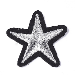 機械刺繍布地アイロンワッペン  マスクと衣装のアクセサリー  アップリケ  スター  銀  34~36x35~39x1.5~2mm&nbsp;FIND-T030-030C