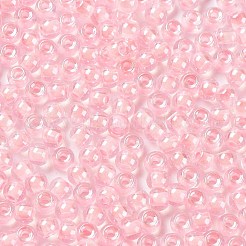 ガラス玉  色の内側  丸い穴  ラウンド  ピンク  4x3mm  穴：1.4mm  7650個/ポンド&nbsp;SEED-H002-J-A708