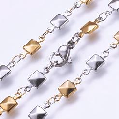 304ステンレススチールチェーンネックレス  カニカン付き  正方形  ゴールデン·ステンレス鋼色  17.7インチ（45cm）&nbsp;STAS-P164-07GP
