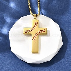 201 Stainless Steel Wheat Cross Pendant Box Chain Necklaces for Women Men&nbsp;NJEW-B124-01G