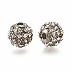 合金ビーズ  ラインストーン付き  ラウンド  クリスタル  ガンメタ色  8x8mm  穴：1.5mm&nbsp;PALLOY-S066-02B-B