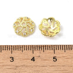 ラックメッキ真鍮ビーズキャップ  クリアキュービックジルコニア  長持ちメッキ  鉛フリー＆カドミウムフリー  花  18KGP本金メッキ  10.5x10.5x3.5mm  穴：1.5mm&nbsp;KK-B088-02C-G