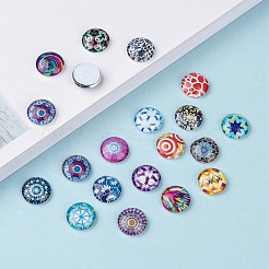 Printed Glass Flat Round Cabochons&nbsp;GGLA-N004-12mm-G-WH