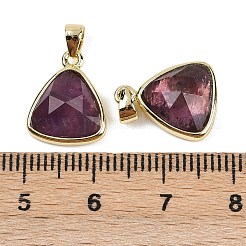 天然石アメジストペンダント  ゴールデントーン真鍮パーツ  三角形  多面カット  14x11.5x4.5mm  穴：2.5x3.5mm&nbsp;X-G-O176L-13G