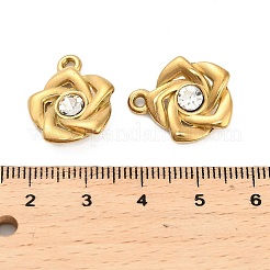 304ステンレススチールラインストーンペンダント  イオンプレーティング（ip）  花のチャーム  18KGP本金メッキ  19.5x16.5x4.5mm  穴：1.6mm&nbsp;STAS-U047-26G