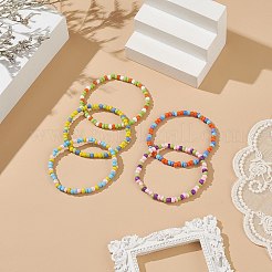 ガラスシードビーズビーズブレスレット  女性のためのカラフルなストレッチ ブレスレット  ミックスカラー  内径：2-1/8~2-1/4インチ（5.4~5.6cm）  4~4.5mm&nbsp;BJEW-JB09071