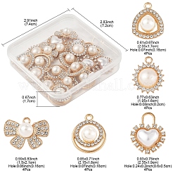 20スタイルの合金ラインストーンチャーム5個。  ABSの模造パールと  カドミウムフリー＆鉛フリー  蝶結び  クリスタル  15~23.5x16~21x5~9mm  穴：1.6~2mm  4個/スタイル&nbsp;ALRI-FS0001-06