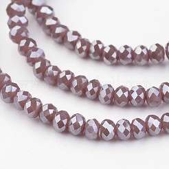 電気メッキガラスビーズ連売り  パール光沢メッキ  多面カット  ロンデル  オールドローズ  3x2mm  穴：1mm  約165~169個/連  15~16インチ（38~40cm）&nbsp;EGLA-G014-2mm-PL-C01