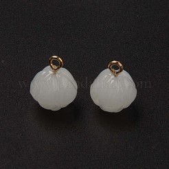 ガラスチャーム  イミテーション翡翠  ライトゴールドメッキ真鍮ループ付き  つぼみ  ホワイト  15x12x12mm  穴：2mm&nbsp;X-GLAA-Q092-05