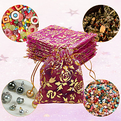 ローズプリントオーガンジーバッグ100個  結婚式の好意バッグ  ギフトバッグ  長方形  蘭  12x10cm&nbsp;OP-SP0001-06A