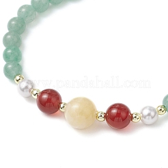 Shell Pearl Bead & Natural Green Aventurine & Yellow Jade & Carnelian Beaded Stretch Bracelets for Women&nbsp;BJEW-JB11938-01