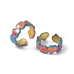 イオンプレーティング(IP) 304 ステンレススチール ハートラップ オープンカフリング 女性用  虹色  usサイズ7（17.3mm）&nbsp;RJEW-C045-15M