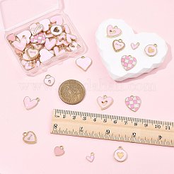 44個11スタイルアロイエナメルペンダント  ハート  バレンタインデーの  ピンク  10~17.5x9~16x1.5~3mm  穴：1.5~2mm  4個/スタイル&nbsp;ENAM-FS0004-27