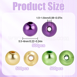 1500個 3スタイル 聖パトリックの日のプラスチックビーズ  ラウンド  ミックスカラー  5.5~6mm  穴：1.5~1.8mm  500個/スタイル&nbsp;KY-SP0001-32