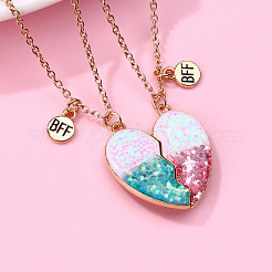 ファッショナブルな合金樹脂 BFF グリッター ハート 磁気ペンダントネックレス 女性用 2個  ゴールドカラー  カラフル  17.72インチ（45cm）&nbsp;FS-WGCB8A0-01