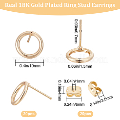 20Pcs Long-Lasting Plated Brass Circle Ring Stud Earrings for Women&nbsp;KK-BBC0008-17
