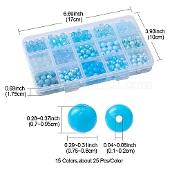 375 個 15 スタイルブルーテーマ透明クラックル & 不透明アクリルビーズ  多面カット  ラウンド  ミックスカラー  7.5~8mm  穴：1.5~2mm  約25個/スタイル&nbsp;OACR-YW0001-66