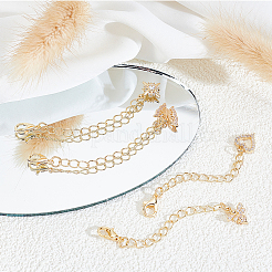 4Pcs Brass Micro Pave Clear Cubic Zirconia End with Chains&nbsp;HJEW-ME00134