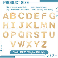 26個26スタイル304ステンレススチールチャーム  文字チャーム  イオンプレーティング（ip）  18KGP本金メッキ  a～zの文字  11~11.5x6~12x0.8~1mm  穴：1.2mm  1個/スタイル&nbsp;STAS-TA0005-36