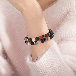 4Pcs 4 Style Natural Gemstone Round Beaded Stretch Bracelets Set&nbsp;BJEW-SZ0002-19