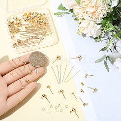 DIYジュエリー作りのパーツキット  202個のステンレススチール製ボールスタッドピアス金具を含む  304ステンレス鋼のピアスキャッチ、ピン、丸カン  18KGP本金メッキ&nbsp;DIY-SP0006-18G