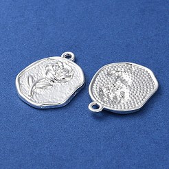 合金ペンダント  長持ちメッキ  バラのナゲット  銀  22.5x17.5x2mm  穴：1.6mm&nbsp;PALLOY-F309-41S