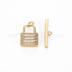 真鍮製マイクロペーブクリアキュービックジルコニアマンテル  ニッケルフリー  ロック  18KGP本金メッキ  24mm  ロック：15x11.5x4.5  バー：20x3x2  丸カン：5x0.5  3mm内径&nbsp;KK-S356-724