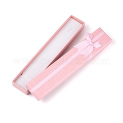 厚紙製のジュエリーネックレス収納ボックス  外側に蝶結びのリボン、内側に白いスポンジが付いています  長方形  ミックスカラー  21x4x2.1cm&nbsp;CBOX-N014-07