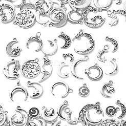 100pcs20スタイルチベットスタイルアロイペンダント  カドミウムフリー＆鉛フリー  スターとムーン  アンティークシルバー  12~26x7.5~21x1~4mm  穴：1.5~3mm  5個/スタイル&nbsp;TIBEP-CJ0002-24