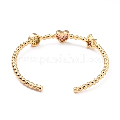 Colorful Cubic Zirconia Flat Round Heart Star Open Cuff Bangle&nbsp;BJEW-A123-07G