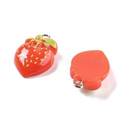 不透明樹脂ペンダント  模造野菜・模造果物  プラチナトーンのアイアンループ付き  苺  24x15x6mm  穴：2mm&nbsp;LS-RESI-S013-02J