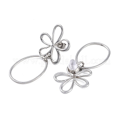 変色しない中空花 304 ステンレススチール ダングルイヤリング  女性用スタッドピアス  ステンレス鋼色  40x18mm&nbsp;EJEW-B052-01P