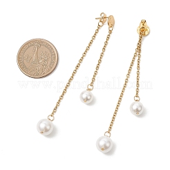 シェルパールラウンドタッセルスタッドピアス  304ステンレススチールイヤリング金具付き  ゴールドカラー  92.5x10.5mm&nbsp;EJEW-JE06850