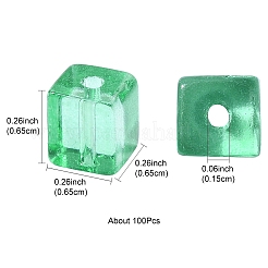 ベーキングペイント透明ガラスビーズ100個  キューブ  アクアマリン  6.5~7x6~6.5x6~6.5mm  穴：1.5mm&nbsp;DGLA-YW0001-35B