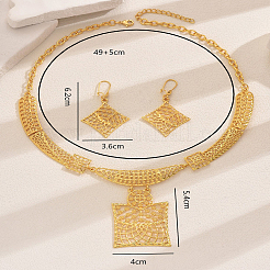 ヴィンテージ合金中空スクエアペンダントネックレス＆イヤリングセット（女性用）  ゴールドカラー  ネックレス：19.29インチ（49cm）の長さ&nbsp;OH7924