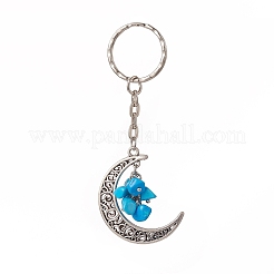 Natural & Synthetic Gemstone Chips Moon & Moon Alloy Pendant Keychain&nbsp;KEYC-JKC00465