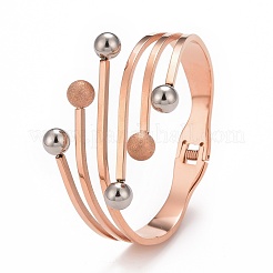 201 Stainless Steel Balls Open Cuff Bangle&nbsp;BJEW-G648-01RG